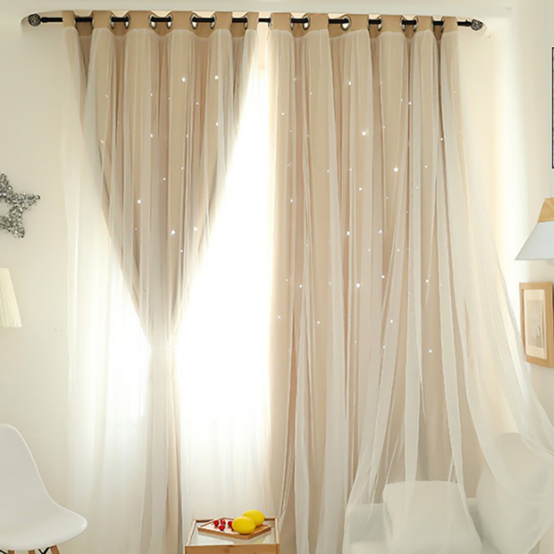 Double-layer Curtains Blackout Curtain Cute Starry Star Curtain Kids Room Decor