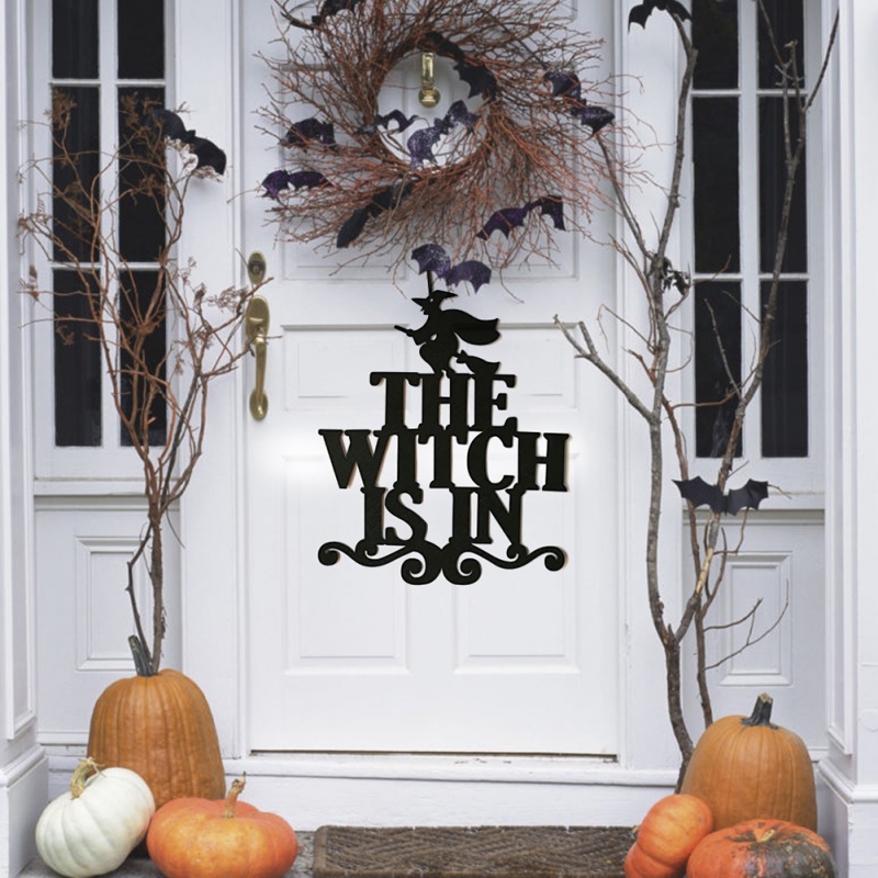 Christmas Door Hanging Ornaments Non-Woven Fabric The Witch is in Broom Witch Halloween Door Wall Decor