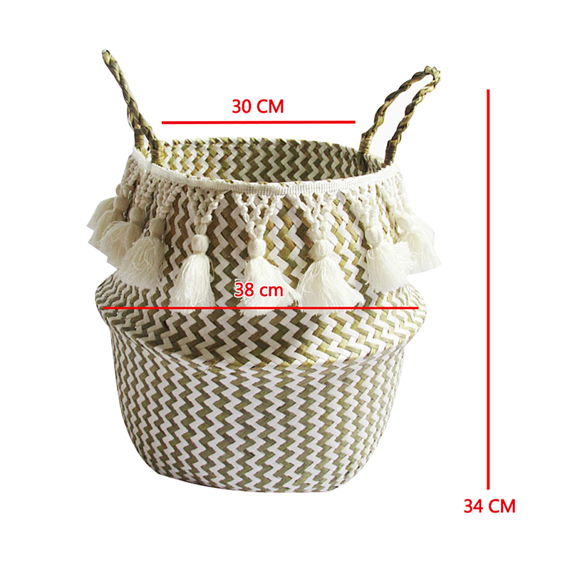 Folding Seagrass Belly Woven Basket Garden Flower Plant Pot Laundry Storage Bag